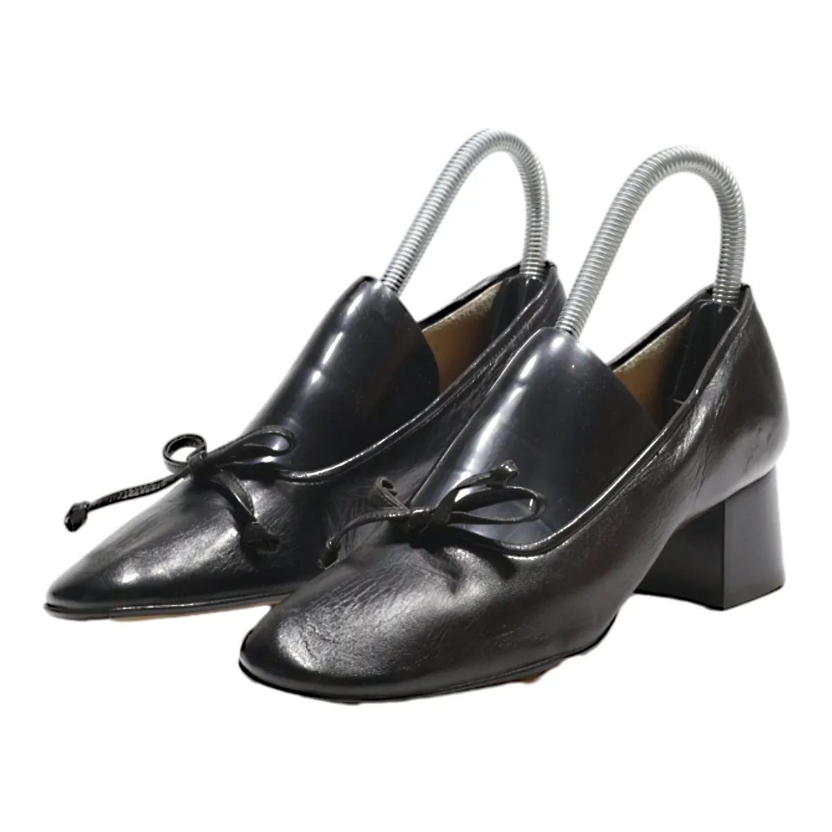 VOLTAN Block Heels Black Leather Womens UK 3