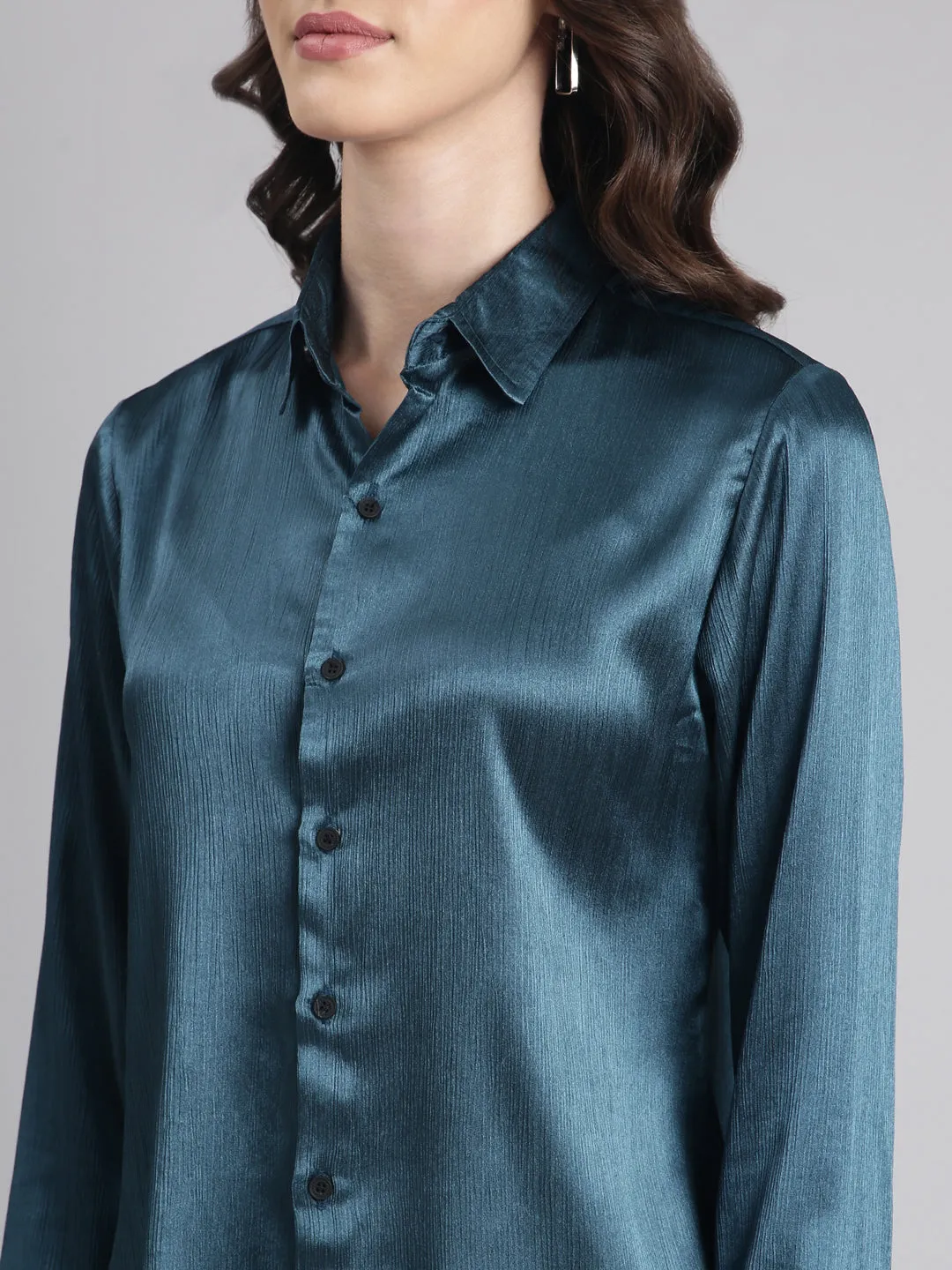 Women Teal Solid Shirt