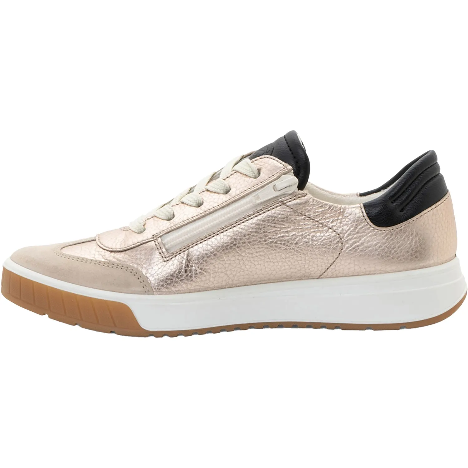 Women's Ara Shoes Rhodes Sand Metallic Leather/Shell Suede
