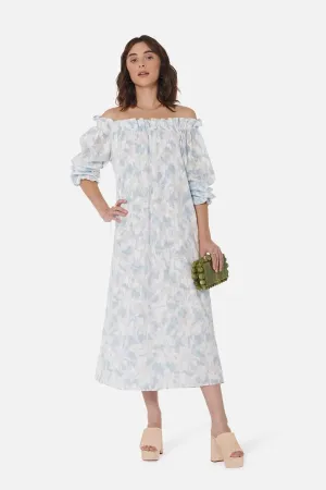 Women's Grace Dress in Pastel Blue & White Cotton Floral by Casey Marks