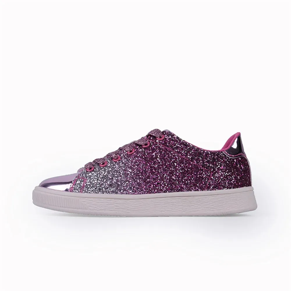 Womens Silver Glitter Slip-On Sneakers